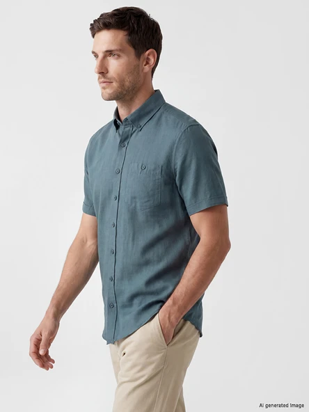 LCWAIKIKI Classic Yeşil Regular Fit Keten Karışımlı Erkek Gömlek ürün görseli 1
