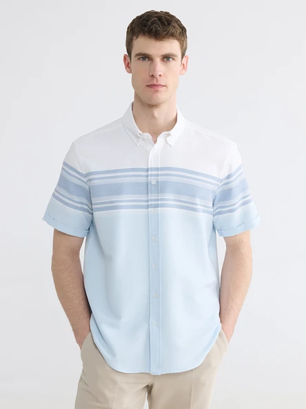 LCWAIKIKI Classic Turkuaz Regular Fit Armürlü Erkek Gömlek ürün görseli 1