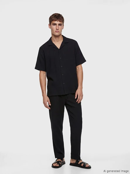 LCW Vision Siyah Regular Fit Krinkle Erkek Gömlek - Resim 2