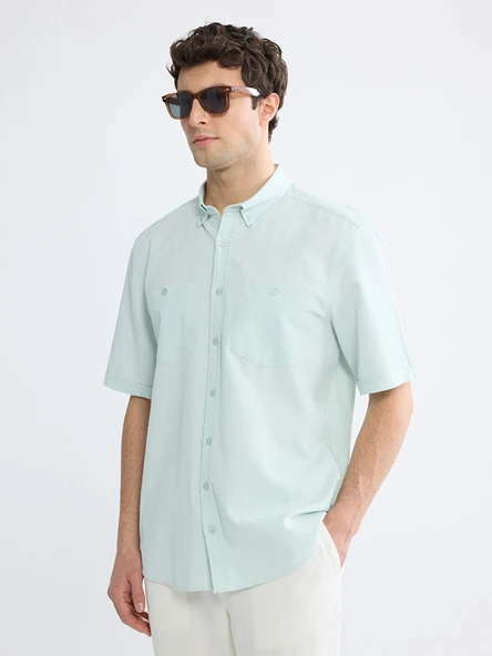 LCWAIKIKI Classic Turkuaz Regular Fit Armürlü Erkek Gömlek ürün görseli 1