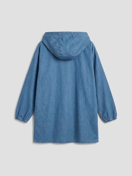 LCW Modest İndigo Kapüşonlu Kadın Jean Tunik - Resim 6