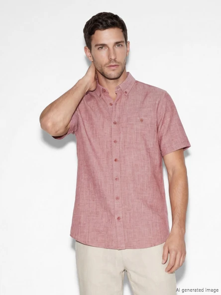 LCWAIKIKI Classic Bordo Regular Fit Keten Karışımlı Erkek Gömlek ürün görseli 1