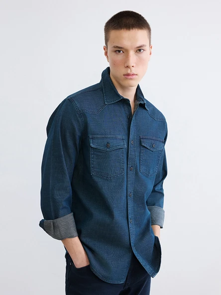 LCW Jeans İndigo Regular Fit Erkek Jean Gömlek ürün görseli 1