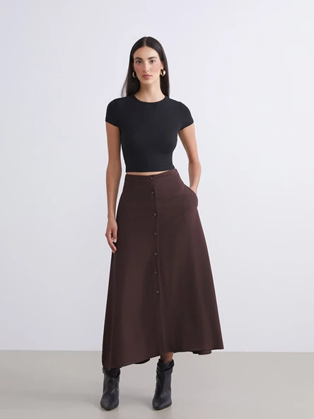 LCWAIKIKI Classic Kahverengi Loose Fit A Kesim Müslin Etek ürün görseli 1