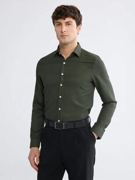 LCW BUSINESS Haki Slim Fit Armürlü Erkek Gömlek ürün görseli 1
