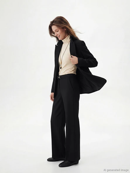 LCW Modest Siyah Standart Fit Toka Detaylı Kadın Pantolon ürün görseli 1