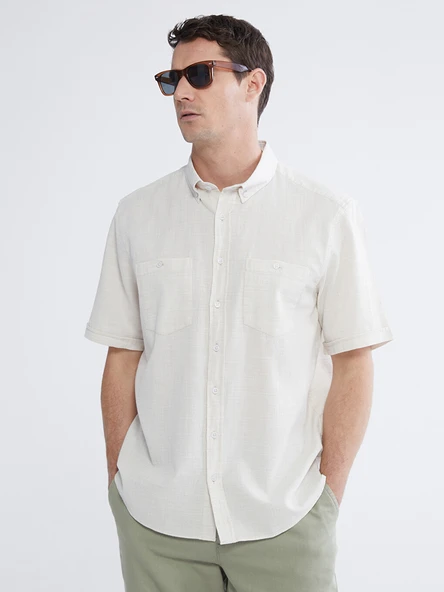 LCWAIKIKI Classic Bej Regular Fit Armürlü Erkek Gömlek ürün görseli 1