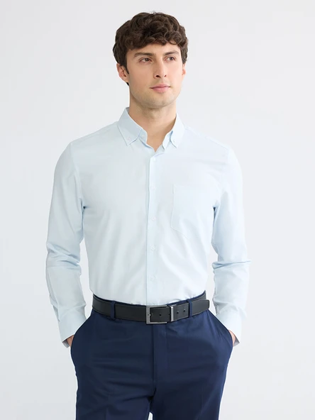LCWAIKIKI Classic Mavi Regular Fit Armürlü Erkek Gömlek ürün görseli 1