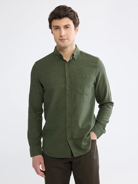 LCWAIKIKI Classic Yeşil Regular Fit Armürlü Erkek Gömlek ürün görseli 1