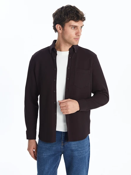 LCWAIKIKI Classic Bordo Regular Fit Uzun Kollu Erkek Gömlek ürün görseli 1