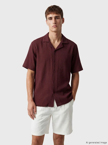 LCW Vision Bordo Regular Fit Resort Yaka Müslin Erkek Gömlek ürün görseli 1