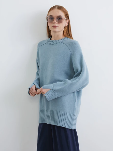 LCW Modest Yeşil Bisiklet Yaka Oversize Kadın Triko Tunik ürün görseli 1