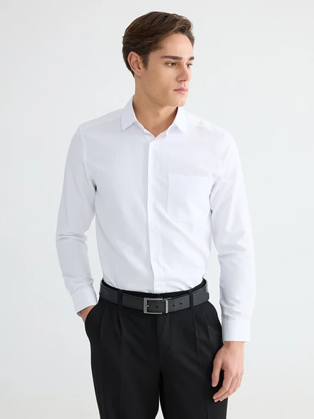 LCW BUSINESS Beyaz Regular Fit Armürlü Erkek Basic Gömlek ürün görseli 1