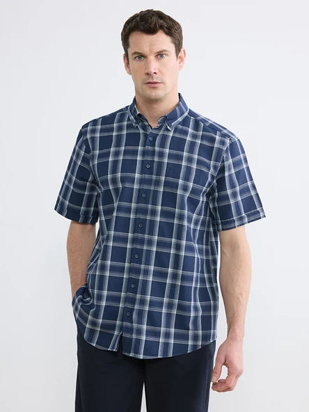 LCWAIKIKI Classic Lacivert Regular Fit Ekose Armürlü Erkek Gömlek ürün görseli 1