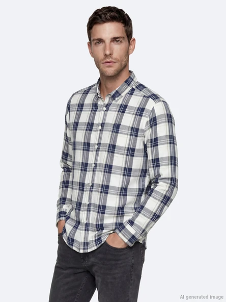 LCWAIKIKI Classic Bej Regular Fit Ekose Erkek Gömlek ürün görseli 1