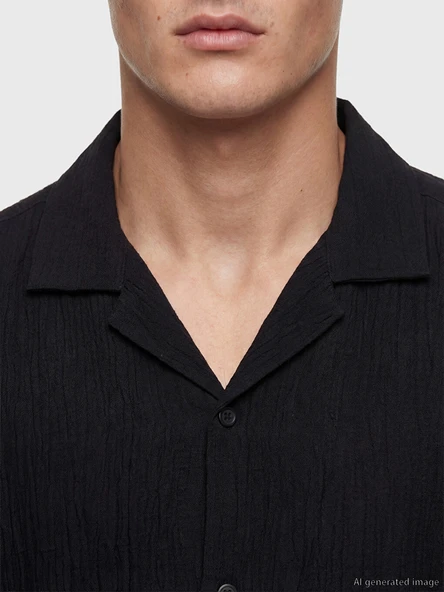 LCW Vision Siyah Regular Fit Krinkle Erkek Gömlek - Resim 3