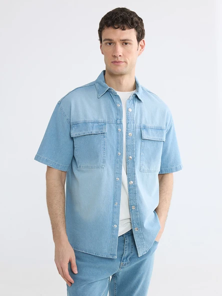 LCW Jeans İndigo Rahat Kalıp Erkek Jean Gömlek ürün görseli 1