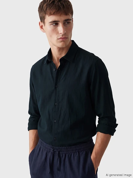 LCW Vision Lacivert Regular Fit Erkek Dokulu Gömlek ürün görseli 1