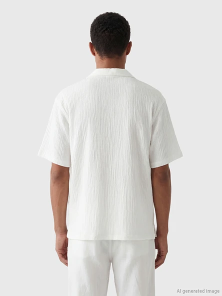 LCW Vision Beyaz Regular Fit Krinkle Erkek Basic Gömlek - Resim 3