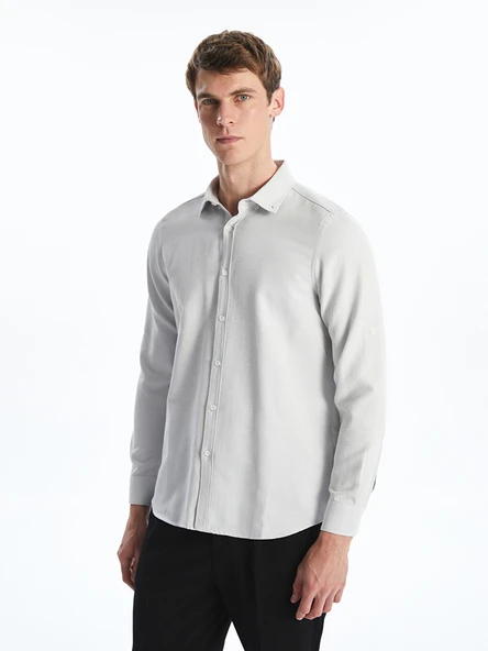 LCW ECO Gri Slim Fit Uzun Kollu Armürlü Erkek Gömlek ürün görseli 1
