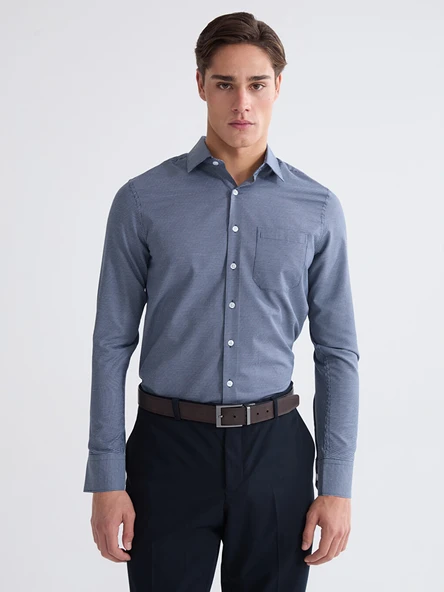 LCW BUSINESS Lacivert Regular Fit Ekose Gabardin Erkek Gömlek ürün görseli 1