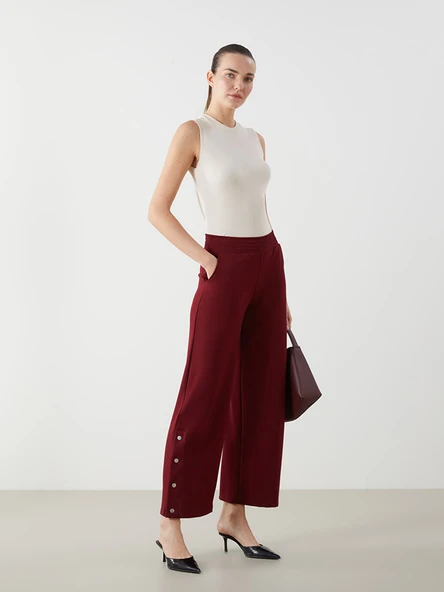 LCWAIKIKI Classic Bordo Beli Lastikli Geniş Paça Kadın Pantolon ürün görseli 1