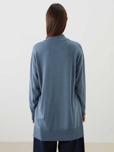 LCW Modest Mavi Dik Yaka Kadın Triko Tunik - Resim 4