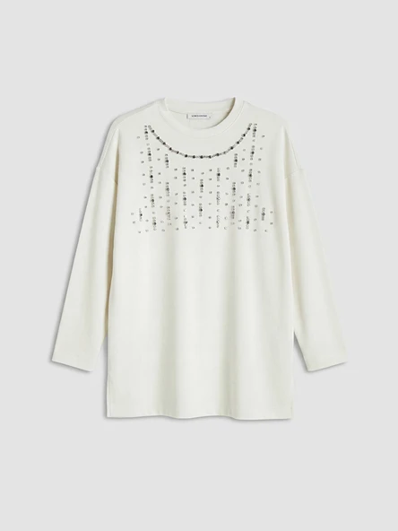 LCW EVERYDAY Bej Taşlı Soft Touch Kadın Tunik - Resim 5