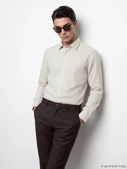 LCW BUSINESS Bej Slim Fit Armürlü Erkek Gömlek ürün görseli 1