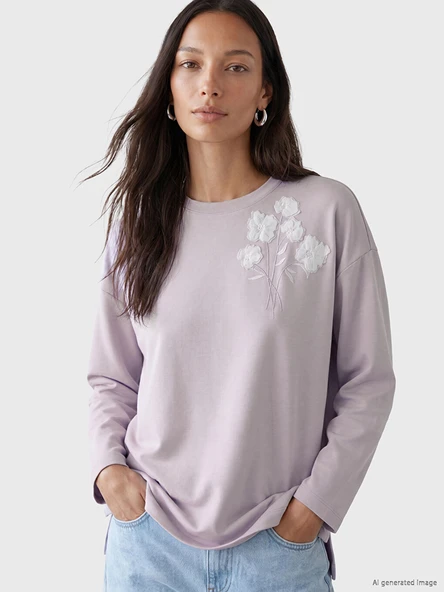 LCW EVERYDAY Lila Nakışlı Oversize Soft Touch Kadın Tunik ürün görseli 1