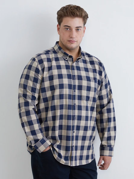 LCWAIKIKI Classic Bej Büyük Beden Regular Fit Uzun Kollu Ekose Gabardin Erkek Gömlek ürün görseli 1
