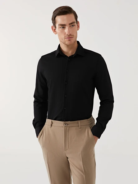LCW Vision Siyah Slim Fit Uzun Kollu Erkek Gömlek ürün görseli 1