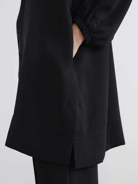 LCW Modest Siyah Kapüşonlu Oversize Kadın Tunik - Resim 4