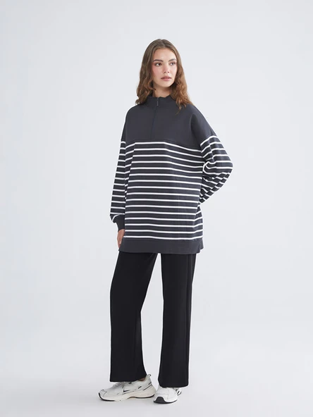 LCW Modest Siyah Beli Lastikli Geniş Paça Kadın Pantolon ürün görseli 1