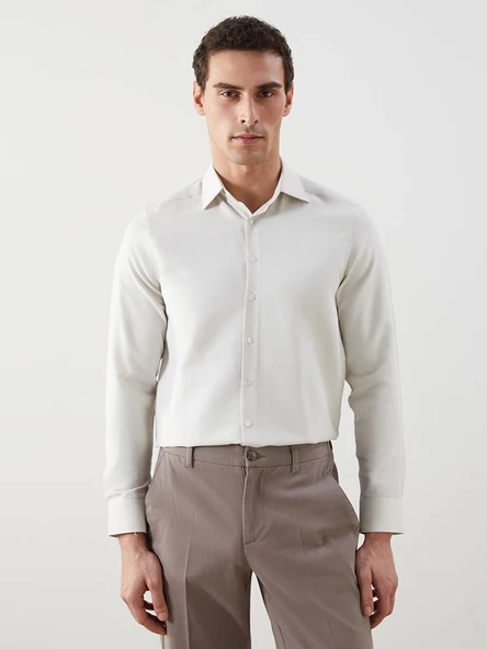 LCW BUSINESS Bej Slim Fit Uzun Kollu Oxford Erkek Gömlek ürün görseli 1