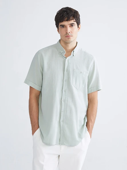 LCWAIKIKI Classic Gri Regular Fit Kısa Kollu Erkek Gömlek ürün görseli 1
