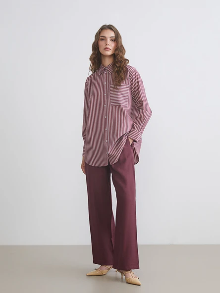 LCW Modest Mürdüm Beli Lastikli Geniş Paça Kadın Pantolon ürün görseli 1