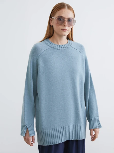LCW Modest Yeşil Bisiklet Yaka Oversize Kadın Triko Tunik ürün görseli 1