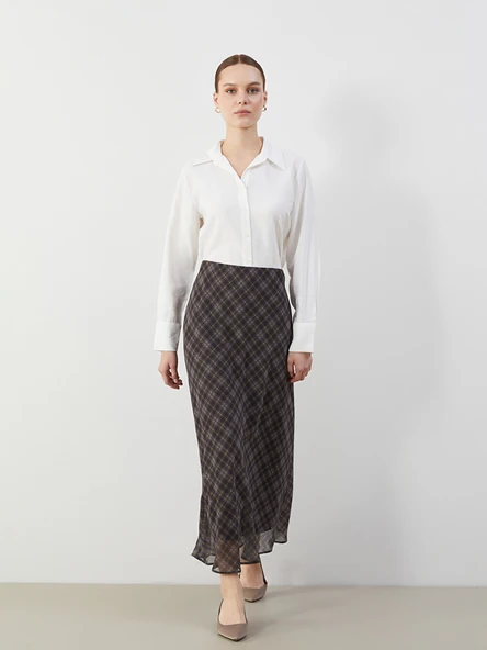 LCW Modest Kahverengi Loose Fit Ekose Şifon Etek ürün görseli 1