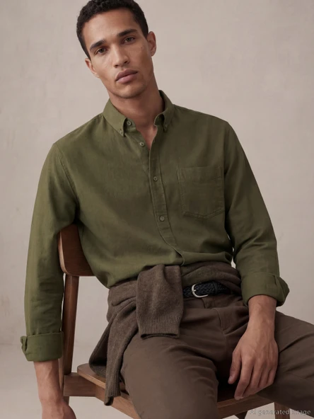 LCW Vision Haki Regular Fit Oxford Erkek Gömlek ürün görseli 1