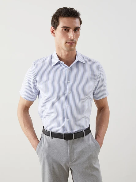 LCW BUSINESS Beyaz Regular Fit Çizgili Erkek Gömlek ürün görseli 1