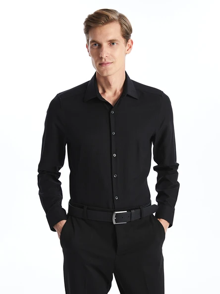 LCW BUSINESS Siyah Slim Fit Uzun Kollu Oxford Erkek Gömlek ürün görseli 1