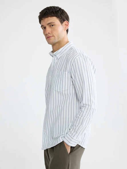 LCW Vision Beyaz Regular Fit Çizgili Oxford Erkek Gömlek ürün görseli 1