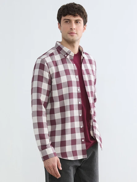 LCWAIKIKI Classic Bordo Regular Fit Ekose Erkek Gömlek ürün görseli 1