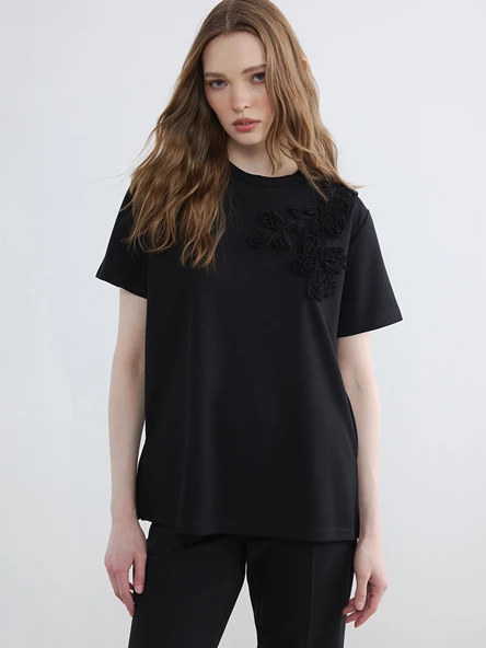LCW Modest Siyah Nakışlı Soft Touch Kadın Tunik ürün görseli 1