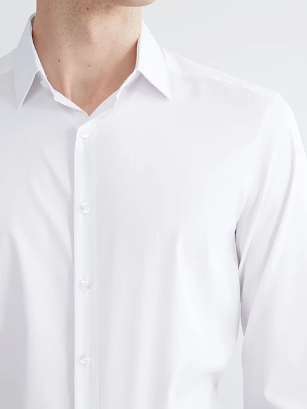 LCW BUSINESS Beyaz Slim Fit Armürlü Erkek Basic Gömlek - Resim 5