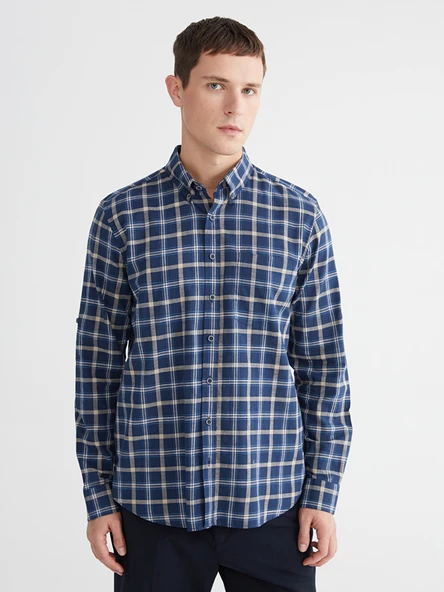 LCWAIKIKI Classic Lacivert Regular Fit Ekose Erkek Gömlek ürün görseli 1