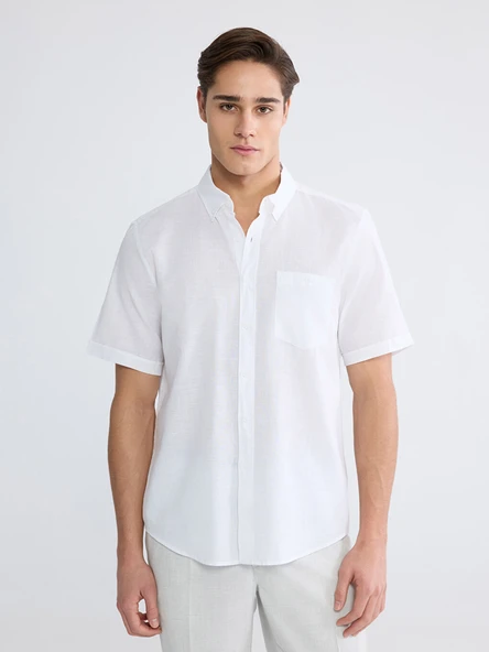 LCWAIKIKI Classic Beyaz Regular Fit Keten Karışımlı Erkek Gömlek ürün görseli 1