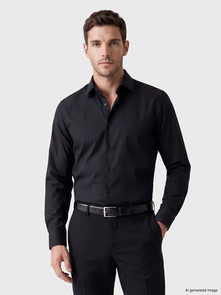 LCW BUSINESS Siyah Slim Fit Armürlü Erkek Gömlek ürün görseli 1
