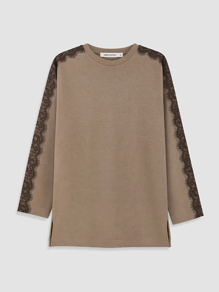 LCW EVERYDAY Kahverengi Dantel Detaylı Soft Touch Kadın Tunik ürün görseli 1